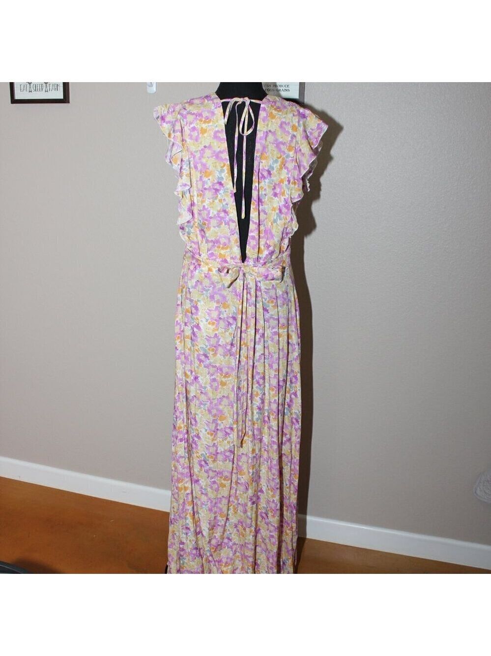 Showpo Womens Dyliah Frill Plunge Maxi Dress Floral Thigh High Split Size 14 NWT - Picture 5 of 11